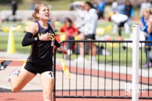 Tatum Neilson wins the girls 800m during the Metro Conference T&F Meet on May 6, 2026, in Omaha, Nebraska. Photo by Brandon Tiedemann.