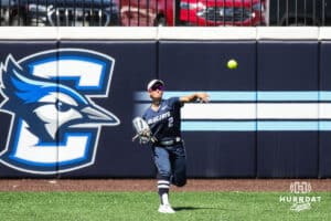 Creighton Bluejay Zoey Greenwood (2) throwing a softball during a college softball game against DePaul University on Saturday, May 2, 2026, in Omaha, NE. Photo by Jandi Green.