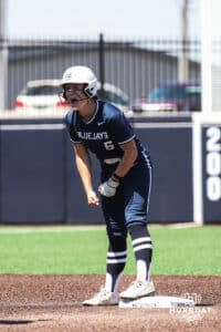 Creighton Bluejay Kaelan Schultz (6) is celebrating during a college softball game against DePaul University on Saturday, May 2, 2026, in Omaha, NE. Photo by Jandi Green.