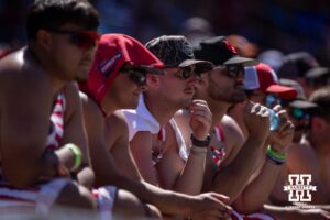 The Bowlin Boys react to the Texas Longhorn three run RBI home run against the Nebraska Cornhuskers in the sixth inning during the WCWS elimination game on Sunday, May 31, 2026, in Oklahoma City. Photo by John S. Peterson.