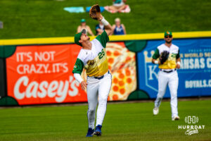 Omaha Storm Chaser Kevin Newman (28) catching a baseball during a minor league baseball game against the Memphis Redbirds on Saturday, May 30, 2026, in Omaha, Neb. Photo by Jandi Green.