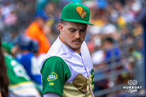 Omaha Storm Chaser in the dugout during a minor league baseball game against the Memphis Redbirds on Saturday, May 30, 2026, in Omaha, Neb. Photo by Jandi Green.