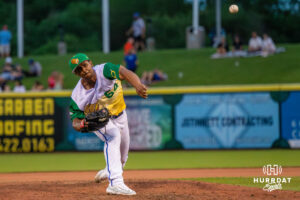 Omaha Storm Chaser Anthony Gose (54) pitching during a minor league baseball game against the Memphis Redbirds on Saturday, May 30, 2026, in Omaha, Neb. Photo by Jandi Green.