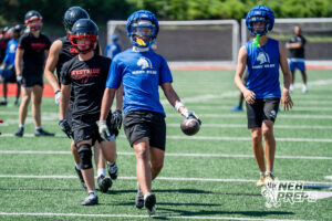 Millard North’s Tory Pittman III reception during a 7 on 7 football game against Westside Wednesday, June 3, 2026, in Omaha, Nebraska. Photo by Jackson D. Luethje.