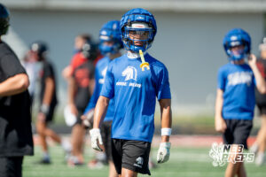 Millard North’s Tory Pittman III during a 7 on 7 football game against Westside Wednesday, June 3, 2026, in Omaha, Nebraska. Photo by Jackson D. Luethje.