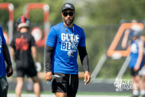 Millard North Head Coach Allen Burrell Jr. during a 7 on 7 football game against Westside Wednesday, June 3, 2026, in Omaha, Nebraska. Photo by Jackson D. Luethje.