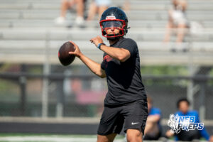 Westside’s Braylen Warren throws during a 7-on-7 football game against Millard North on Wednesday, June 3, 2026, in Omaha, Nebraska. Photo by Jackson D. Luethje.