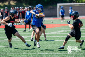 Millard North’s Tory Pittman III reception during a 7 on 7 football game against Westside Wednesday, June 3, 2026, in Omaha, Nebraska. Photo by Jackson D. Luethje.