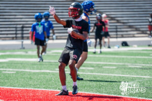 Westside’s Bryce Johnson Jr celebrates a reception during a 7-on-7 football game against Millard North on Wednesday, June 3, 2026, in Omaha, Nebraska. Photo by Jackson D. Luethje.