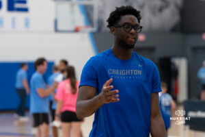 Creighton Bluejay Oswin Erhunmwunse smiles during their yearly abilities camp on June 5, 2026, in Omaha, Nebraska. Photo by Brandon Tiedemann.