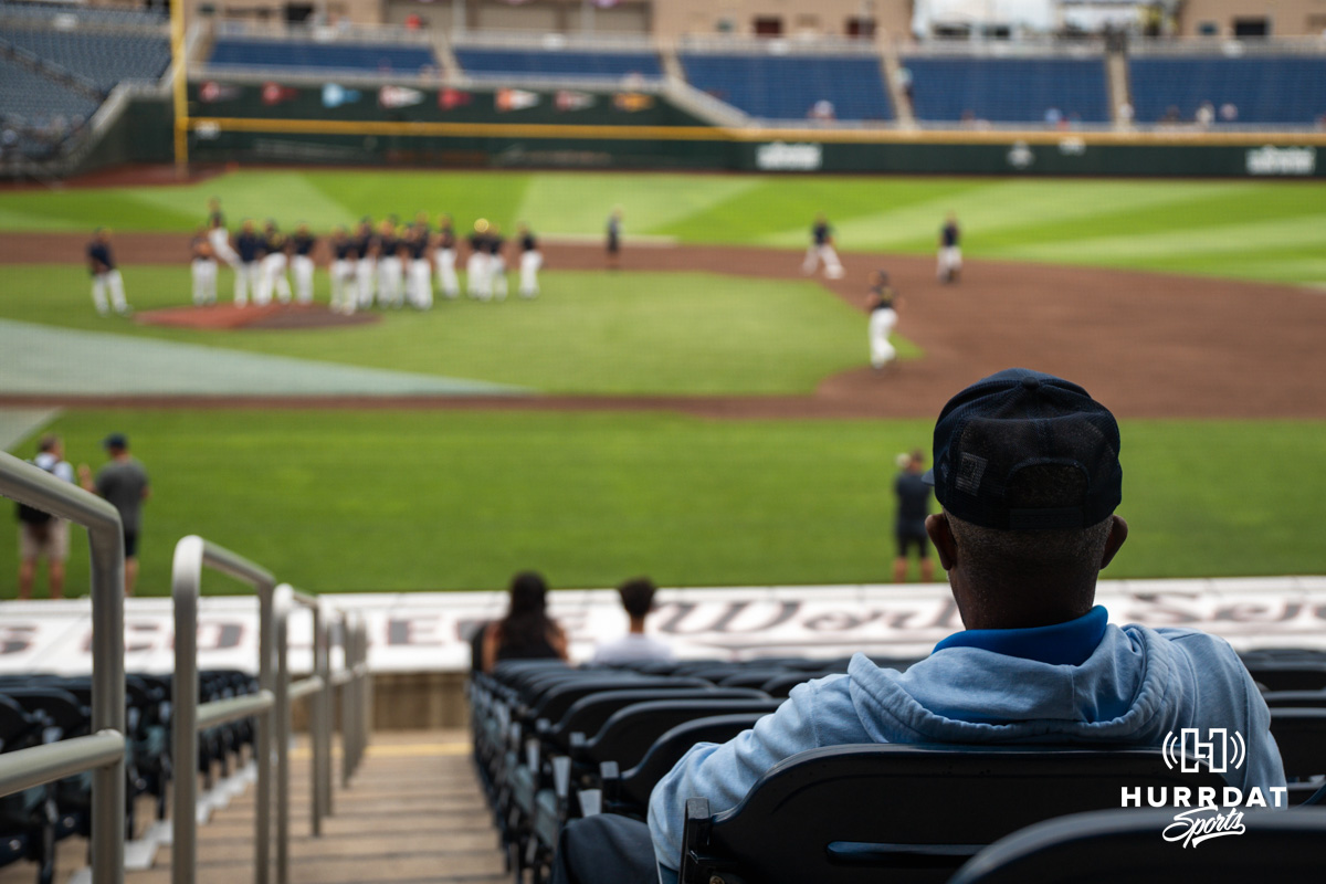 A fan sits during the CWS media day on June 11, 2026, in Omaha, Nebraska. Photo by Brandon Tiedemann.