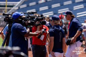 Ole Miss Rebels being interviewed during the CWS media day on Thursday, June 11, 2026, in Omaha, Neb. Photo by John S. Peterson.