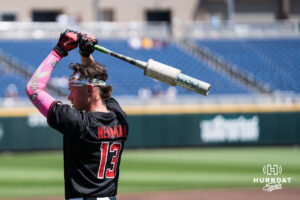 Georgia Bulldog Scott Newman (13) warms up during the CWS media day on June 11, 2026, in Omaha, Nebraska. Photo by Brandon Tiedemann.