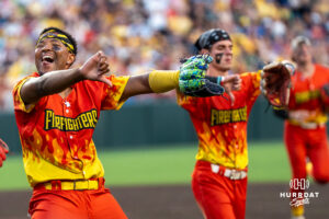 Firefighters Ga'von Wray (25) celebrates during a Banana ball game on June 13, 2026, in Omaha, Nebraska. Photo by Brandon Tiedemann.