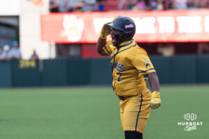 Savannah Banana Ty Jackson (7) celebrates during a Banana ball game on June 13, 2026, in Omaha, Nebraska. Photo by Brandon Tiedemann.