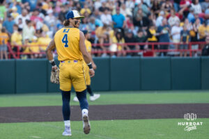 Savannah Banana KJ Jackson (4) walks onto the field during a Banana ball game on June 13, 2026, in Omaha, Nebraska. Photo by Brandon Tiedemann.