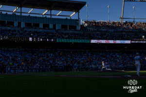 North Carolina Tar Heel 2026 pitcher Ryan Lynch (53) throws a pitch against the West Virginia Mountaineers in the fourth inning during the College World Series baseball tournament on Sunday, June 14, 2026, in Omaha, Neb. Photo by John S. Peterson.