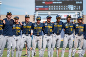 West Virginia Mountaineers sing Country Roads after a CWS game on June 16, 2026, in Omaha, Nebraska. Photo by Brandon Tiedemann.