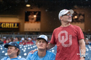 Oklahoma Sooner and North Carolina Tar Heel fans sit during a CWS game on June 20, 2026, in Omaha, Nebraska. Photo by Brandon Tiedemann.