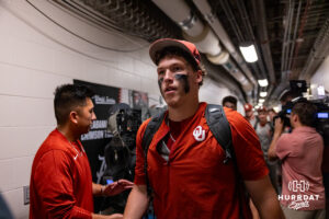 Oklahoma Sooner catcher Deiten Lachance (48) heads to the bus after the win against the North Carolina Tar Heels during the Finals of the College World Series baseball tournament on Saturday, June 20, 2026, in Omaha, Neb. Photo by John S. Peterson.