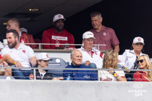 Former Oklahoma Sooner head football coach Barry Switzer watching the action between the Oklahoma Sooners and the North Carolina Tar Heels during game two of the Finals of the College World Series baseball tournament on Sunday, June 21, 2026, in Omaha, Neb. Photo by John S. Peterson.