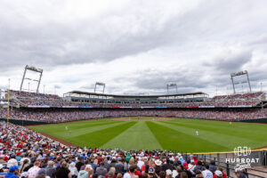 The North Carolina Tar Heels and the Oklahoma Sooners play game two of the Finals of the College World Series baseball tournament on Sunday, June 21, 2026, in Omaha, Neb. Photo by John S. Peterson.
