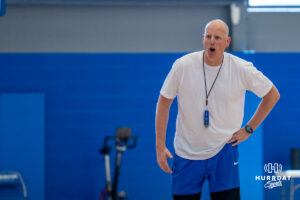 Creighton head coach Alan Huss yells during a practice. Photo by Brandon Tiedemann.
