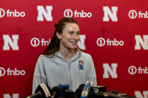 Bergen Reilly speaks during Nebraska volleyball's local media day. Photo by John S. Peterson.