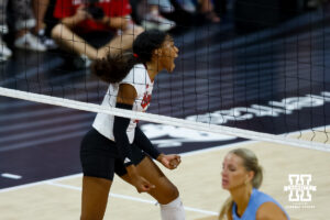 Ryan Hunter celebrates after a point in Nebraska volleyball's 3-1 win over North Carolina. Photo by John S. Peterson.