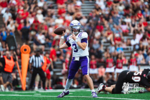 Central's quarterback #3 Jasiah Summerfield winds up a throw, during a High School Football game, Friday, September 18th, 2026, in Omaha, Nebraska. Photo by Nick Barajas.