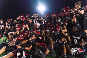 Westside team celebrates and poses after winning a High School Football game, Friday, September 18th, 2026, in Omaha, Nebraska. Photo by Nick Barajas.