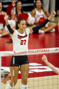 Nebraska senior Harper Murray celebrates a touch call against Rutgers. Photo by Braden Cochran.