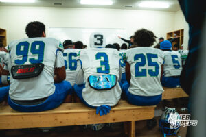 Tory Pittman (3) listens to the coaches speech before a football game against the Lincoln Southwest Silverhawks on September 25, 2026, in Lincoln, Nebraska. Photo by Rob Olvera.