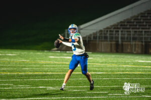 Logan Grosdidier (13) throws the ball for a touchdown during a football game against the Lincoln Southwest Silverhawks on September 25, 2026, in Lincoln, Nebraska. Photo by Rob Olvera.