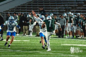 Tory Pittman (3) blocks a punt during a football game against the Lincoln Southwest Silverhawks on September 25, 2026, in Lincoln, Nebraska. Photo by Rob Olvera.