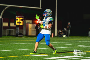 Kaden Craig (6) celebrates a pass breakup during a football game against the Lincoln Southwest Silverhawks on September 25, 2026, in Lincoln, Nebraska. Photo by Rob Olvera.