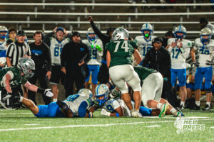 Royce Anderson (29) Evan Robinson (9) recover a fumble during a football game against the Lincoln Southwest Silverhawks on September 25, 2026, in Lincoln, Nebraska. Photo by Rob Olvera.