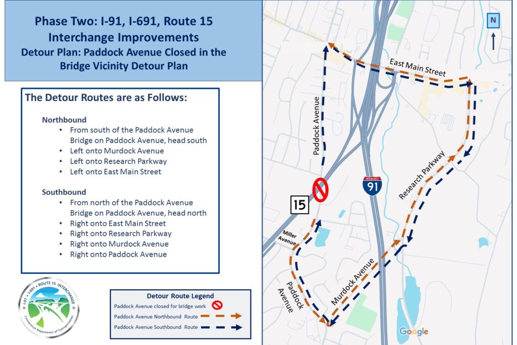 Map with detour route during the Paddock Avenue Bridge closure