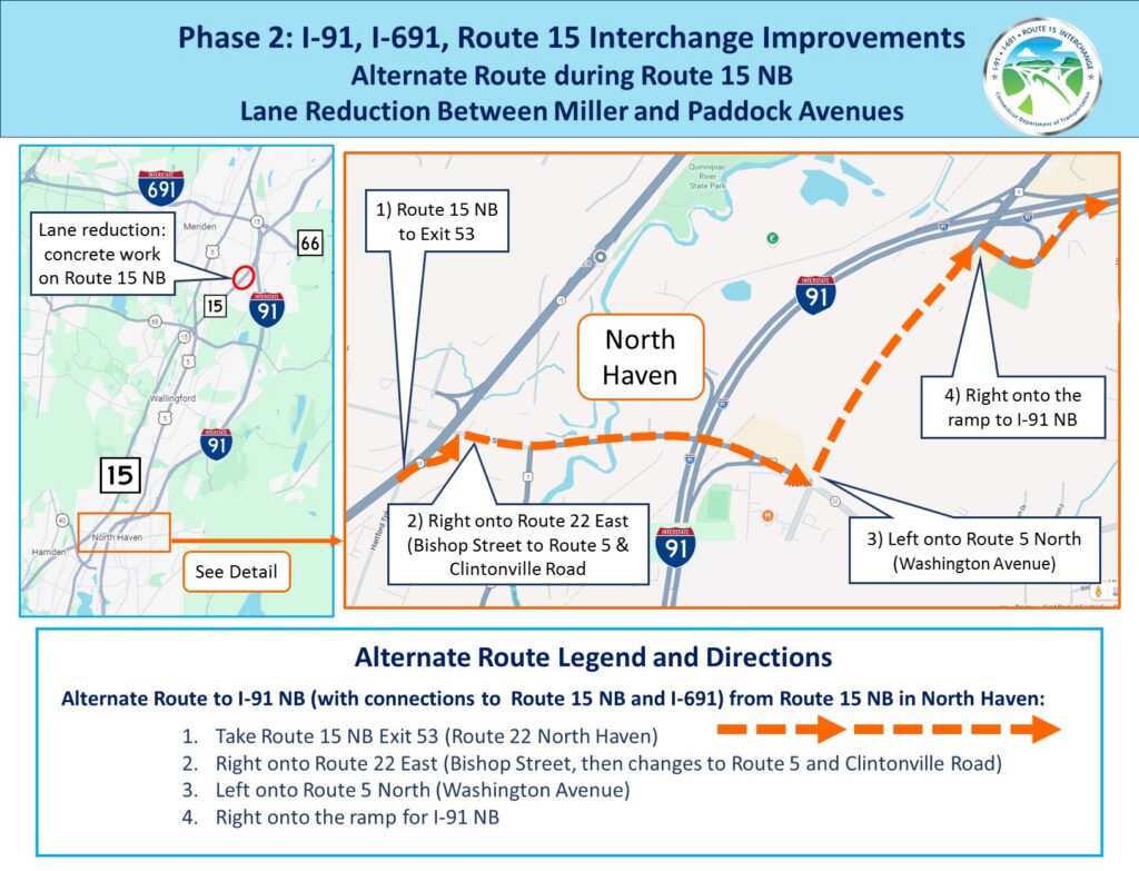 Route 15 NB alternate route from Route 15 NB in North Haven