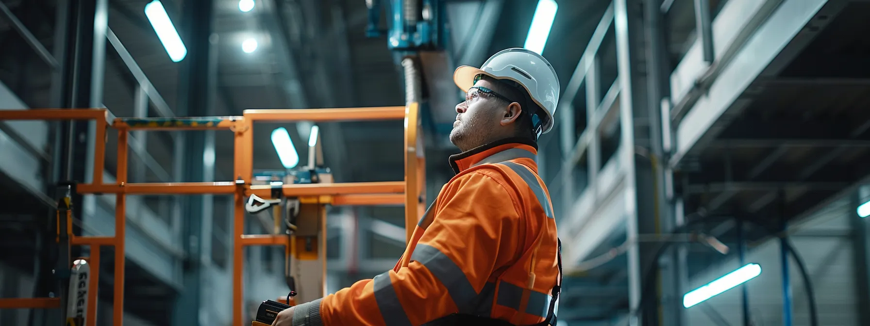 Understanding State-Specific Man Lift Rental Laws 6 a worker receiving comprehensive operator training on a man lift from a reputable provider, surrounded by safety protocols and accessibility features, ensuring compliance with rental laws and regulations.