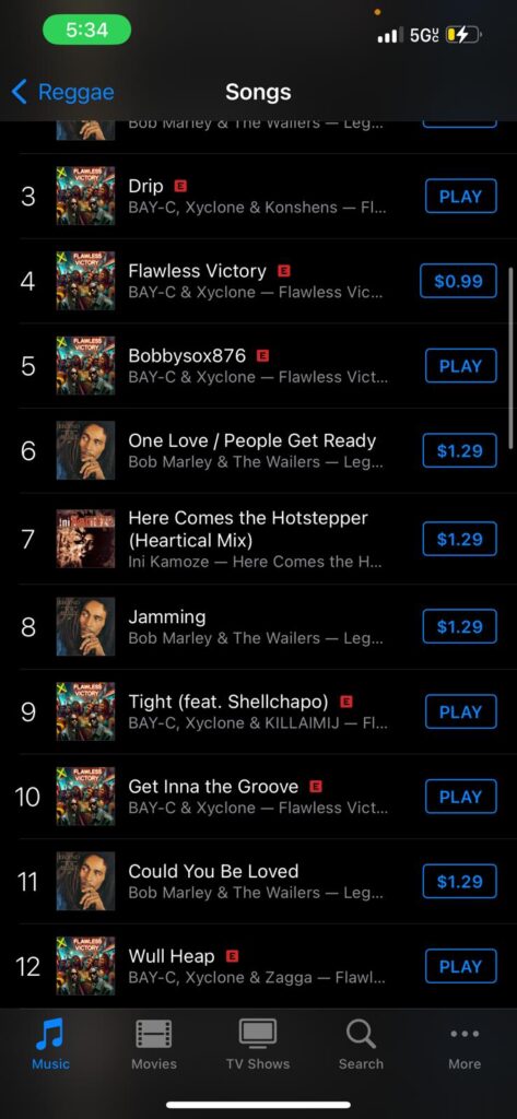 Reggae singles chart