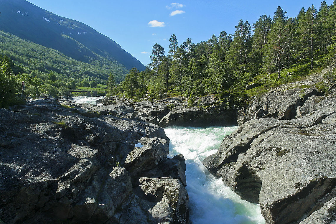 Wild river in the mountains This shot was taken in Norway. A bulging river was making its way across a mountainside view Europe,Norway,River