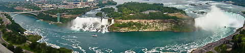 Niagara Falls aerial panorama This is a panorama shot of the Niagara falls, taken from the Skylon observation tower on the observation deck Aerial,Canada,Geotagged,Niagara Falls,North America,Panorama,Waterfall