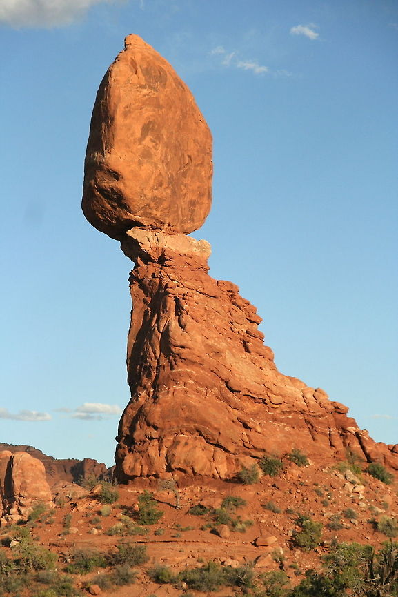 Interesting rock formation Interestingly, the big boulder on the top seems really almost separated from the rocky platform it is resting on Arches,Geotagged,National Park,North America,United States,Utah