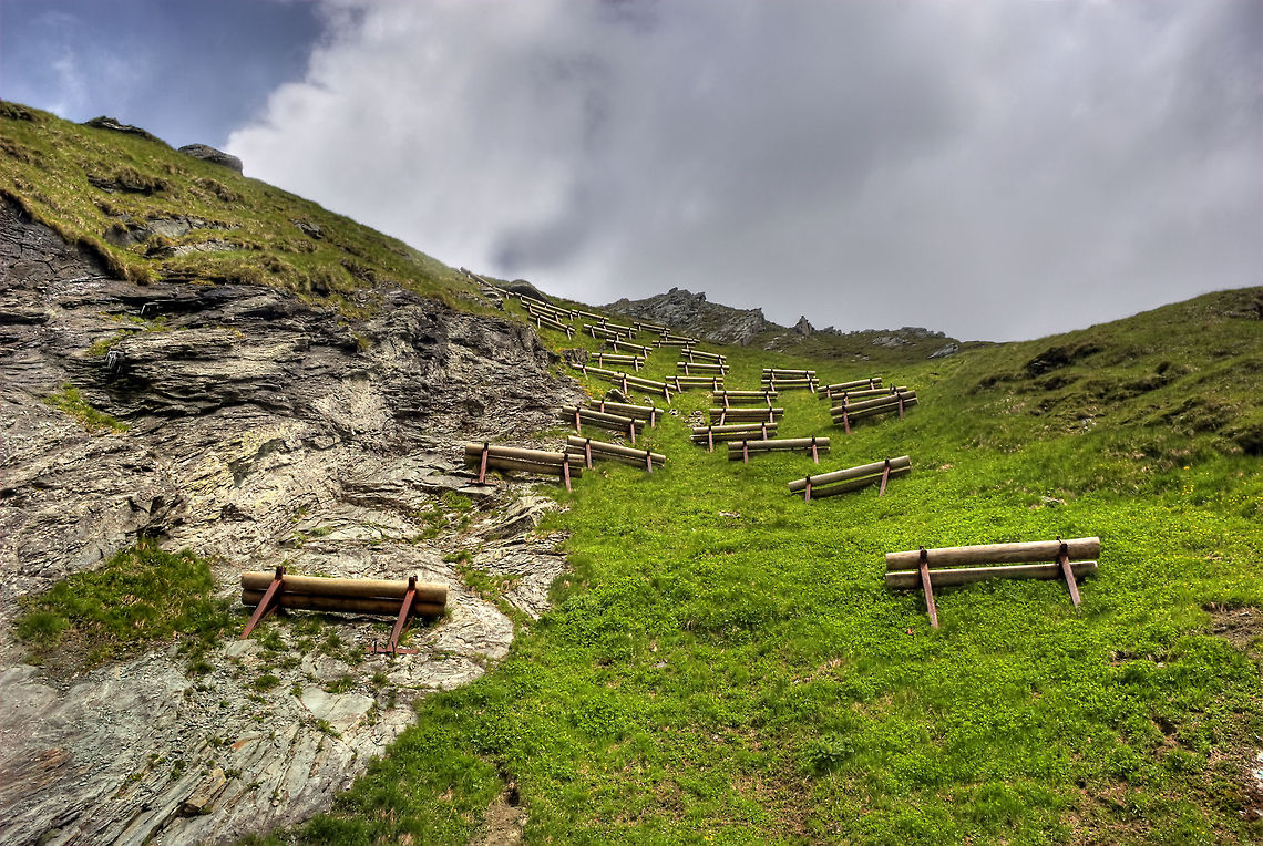Landscape to the summit Sky, clouds, grass, hills, benches, Austria HDR,Landscapes,Mountains