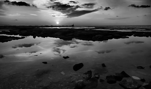 Landscape  b & w Sunset in Black and White Coast,landscapes,sea