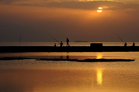 Silhouettes in the Sunset Shadows walking through sewage Sunset