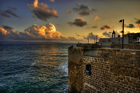 Akko sunset Sunset, sea, rocks, wall Acre,HDR,akko,sunset