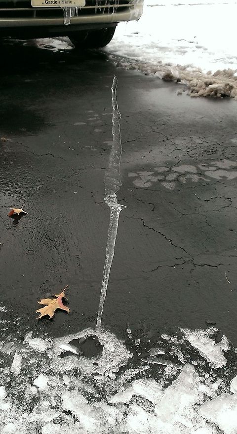rising up Found this gem when I returned home for my short trip with the car. An icicle from the ground up. icicle