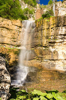 Skaklia Waterfall The Skaklia waterfall is located in the Iskar Gorge near the Bov railway station in Stara planina mountain, North-West Bulgaria. This is one of the highest and most beautiful waterfalls in Bulgaria.
The Skaklia waterfall consists of two levels: the upper one drops about 90 meters, and the lower one about 20 meters. The Skaklia waterfall can be approached from the upper side, following the eco-trail starting from the village Zasele. The eco-trail is winding down through rocks and forests and leads to the bottom of the waterfall. 
The waterfall can be reached as well from the other (lower) end of the eco-trail, from Bov railway station. Bulgaria,Geotagged,landscape,nature,waterfall